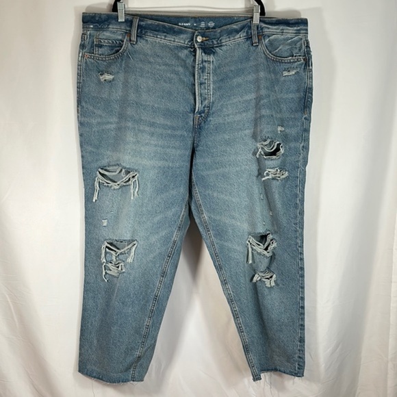 Old Navy Light Blue Extra High-Rise Sky-Hi Straight Distressed Jeans - Picture 1 of 14